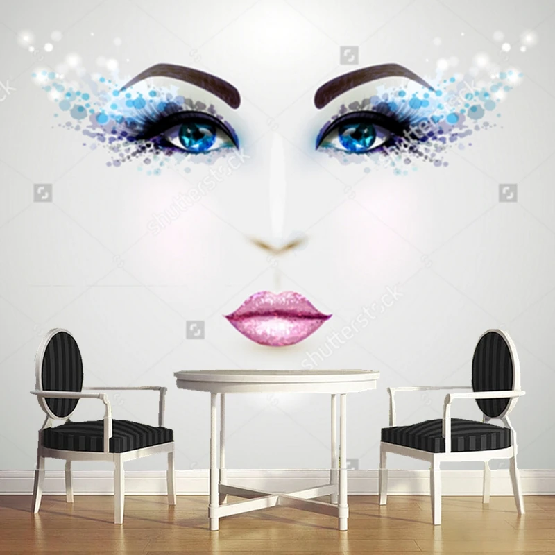 

Custom modern Wallcoverings,face with glamour makeup,3D photo for guest barber shop store background wall waterproof wallpaper