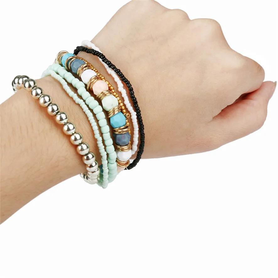 

2018 women Bracelet New crystal women Fashion 7PCS/Set Women Multilayer Acrylic Beads Bangle Bracelets 102510