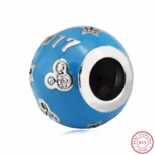 Desney 925 серебро синяя эмаль прозрачный CZ Микки мыши " диам" бусины DIY Fit PANDORA Подвески для женщин ювелирные изделия FL493