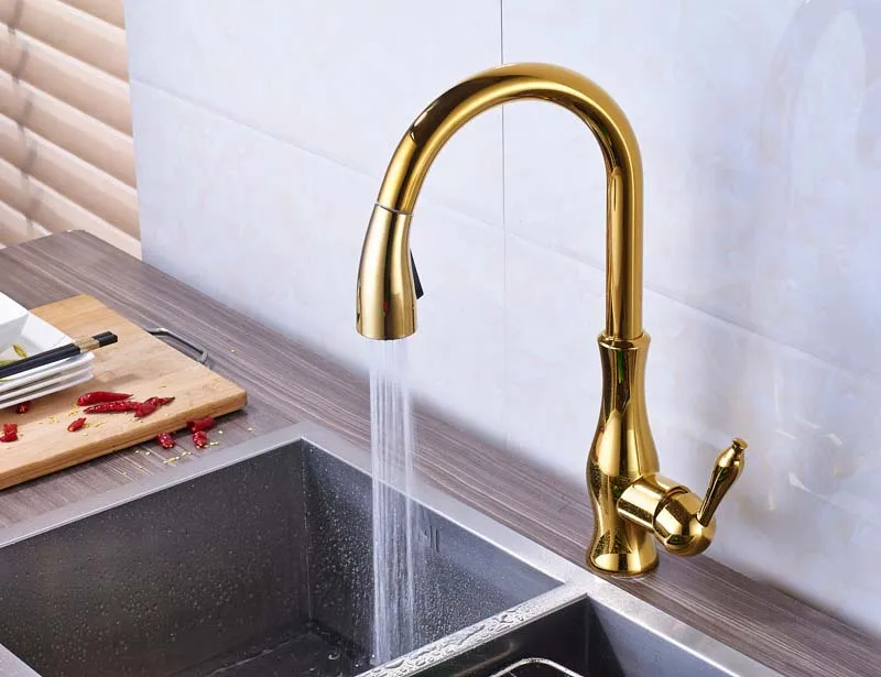 High Arch Pull Out 360 Degree Rotation Kitchen Sink Faucet