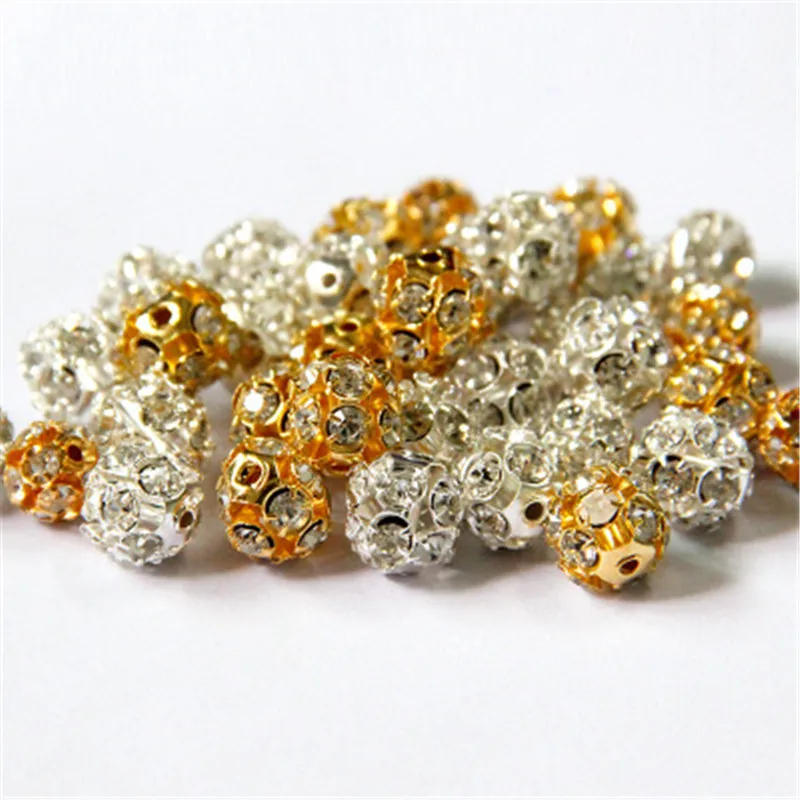 

20pcs/lot 8mm 10mm Gold Silver Color Round Pave Disco Ball Beads Rhinestone Crystal Spacer Beads for DIY Jewelry Making Findings