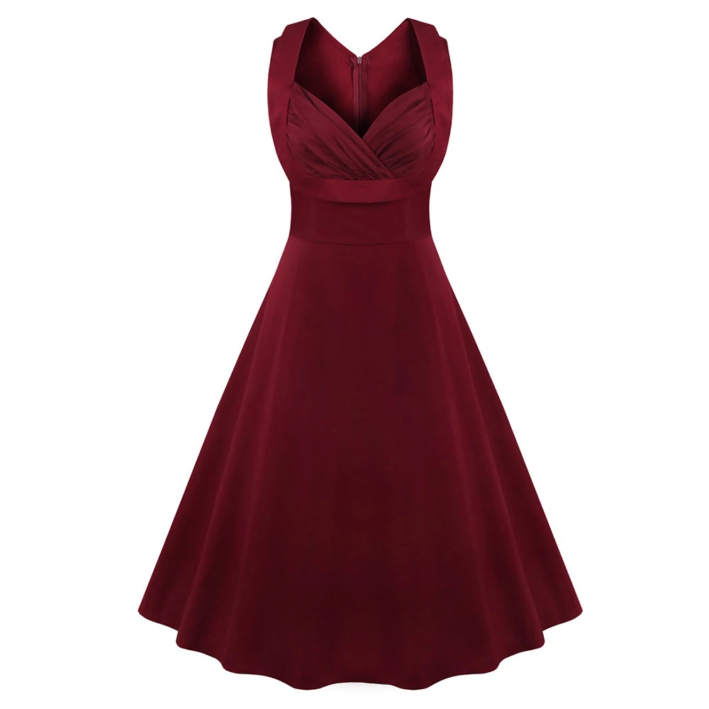 Женское платье большого размера, хлопковое эластичное винтажное платье без рукавов, Ретро стиль, рокабилли, Одри Хепберн, большой подол, Feminino Vestidos - Цвет: Red