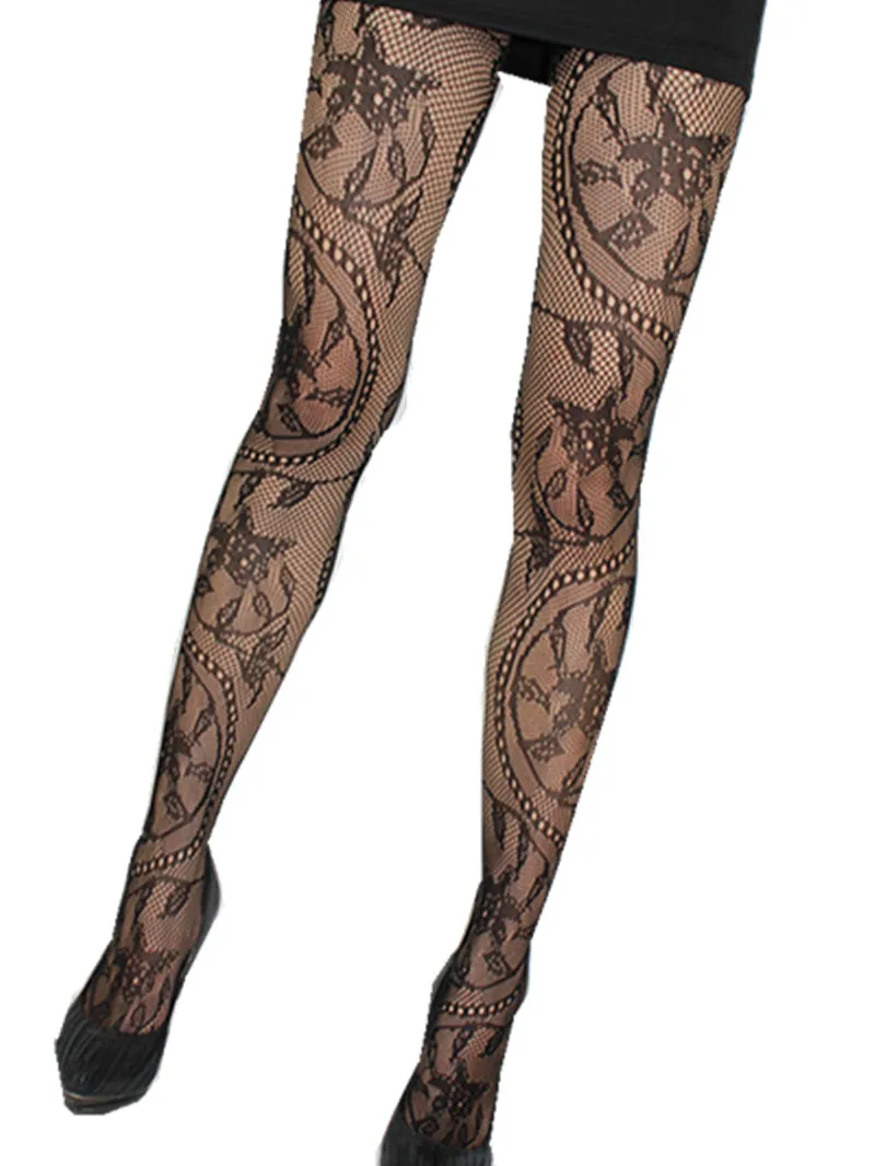

2019 Charming Fashion Black Sexy Charming Floral Pattern Fishnet Pantyhose Hot Sale
