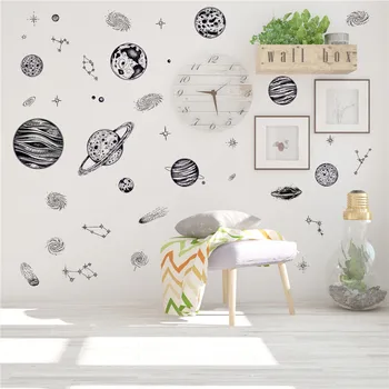 

Black Sketch Outerspace Wall Stickers Background Decoration Home Decal Pattern Removable Pvc Plane Window Diy Poster For Kids