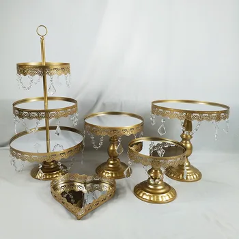 

5PCS/ Set Gold Dessert Tray Cupcake Pan Cake Display Table Decoration Wedding Party Supply Crystal Mirror Cake Stand