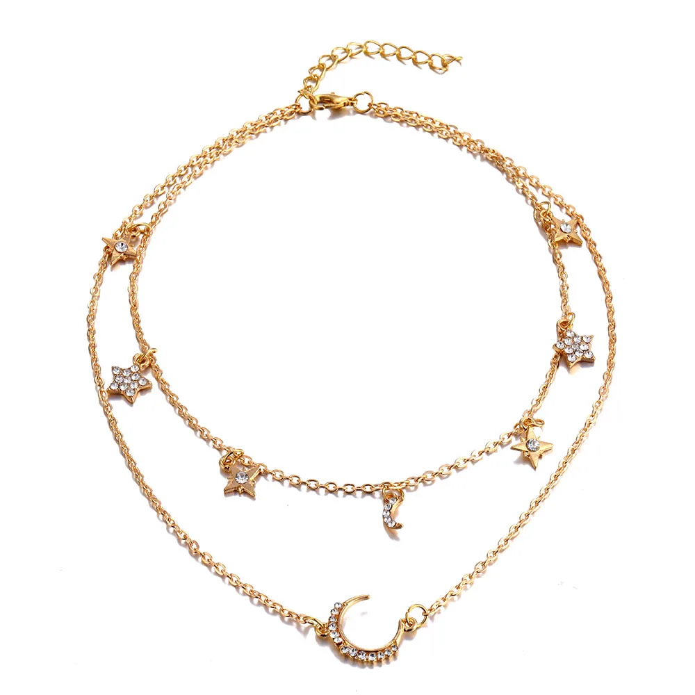 IPARAM Women’s Vintage Multi-layer Star Moon Crystal CHOKER Necklace 2020 Bohemian Neck Jewelry Fashion Jewelry Party Gift