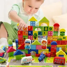 160 шт. классический большие строительные деревянные блоки города трафика рисунок детские развивающие игрушки обучение с подарок на день детей