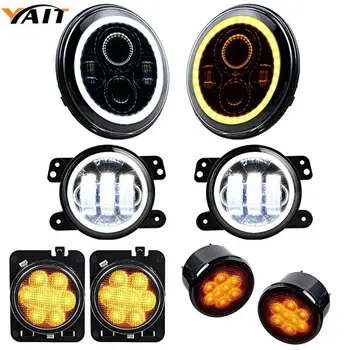 

Set for Jeep Wrangler 07-17 7'' Headlight + 4'' Fog Lamp Halo Ring + Turn Signal Light + Side Maker LED Lighting