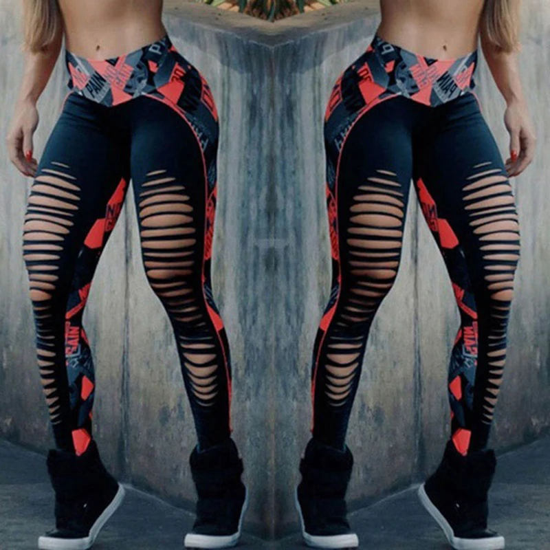 

Fashion Patchwork Printed Women Fitness Leggings Sexy Hollow Out Push Up Workout Legging Breathable Sporting Slim Leggins Pants