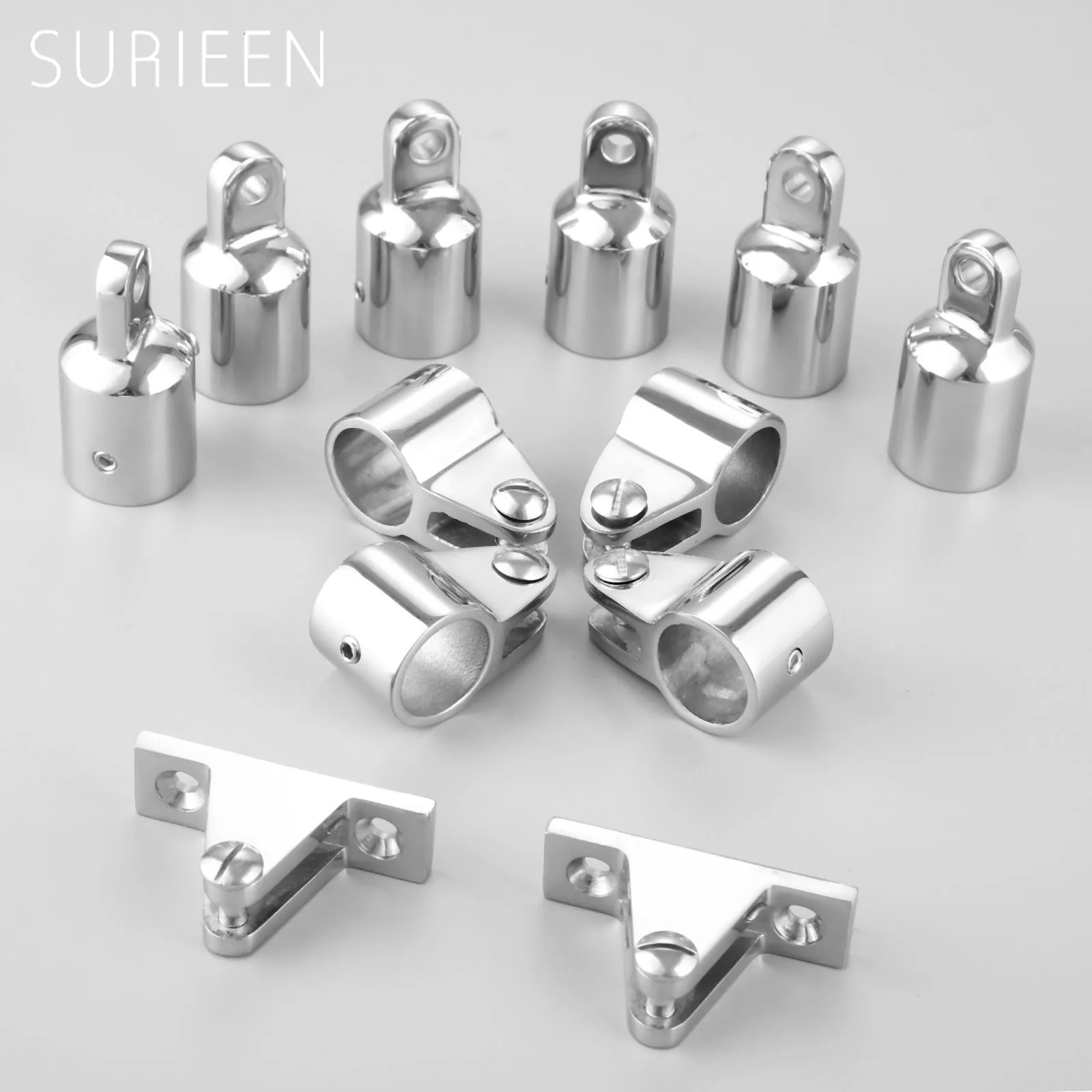 Marine Boat Stainless Steel Bimini Top Hardware Fitting Set 3 Bow 3/4" 20mm - 6 Eye End Fitting+4 Jaw Slide Fitting+2 Deck Hinge