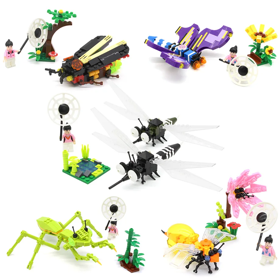 

5in1 Insect II Variation Flies Transfomable Butterfly Mosquito Mantis Bee Firef Building Block Sets Model Educational Toys