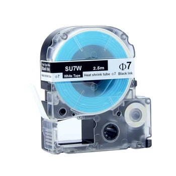 

10PCS for King Jim/EPSON SU7W Label Tape 7mm*2.5M Black On White Heat Shrink Tube Tape Compatible for KingJim LW Label Printer