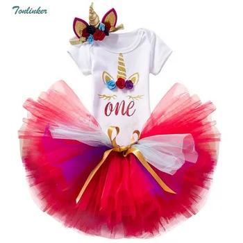 Infant Baby Girl Tutu Dress Princess Girls Unicorn Party Clothing Sets 3 PCS Cotton Romper+Skirts+Headband Costume Newborn 1year brilliant sequins burgundy lace petti romper dress headband newborn tutu sets baby girl summer clothes toddler girl clothing