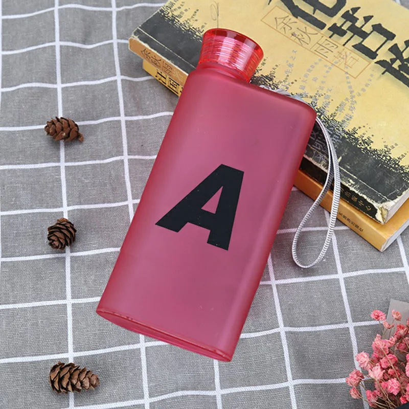 flat water bottle small nozzle sport bottle BPA free drinking flask bottle with rope portable