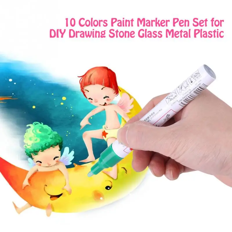 10 Цвета Краски Маркер установлен для DIY Рисунок камня Стекло металла Пластик