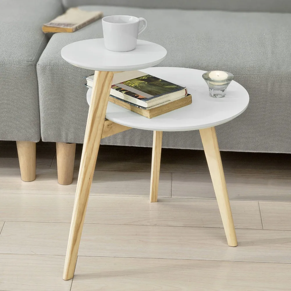 SoBuy FBT53-WN, 2 Tiers Round Wooden Side Table Tea Coffee End Table Living Room Furniture