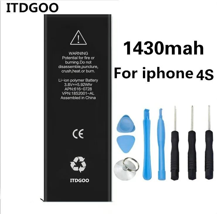 

1430mAh Original Quality HOT Brand Standard Batteries For Apple iPhone 4S Battery With screwdriver