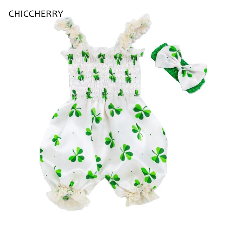 

St Patricks Day Outfit Toddler Jumpsuit + Headband 2-Piece Set Newborn Baby Girl Clothes Infant Little Girls Clothing Bebe Fille