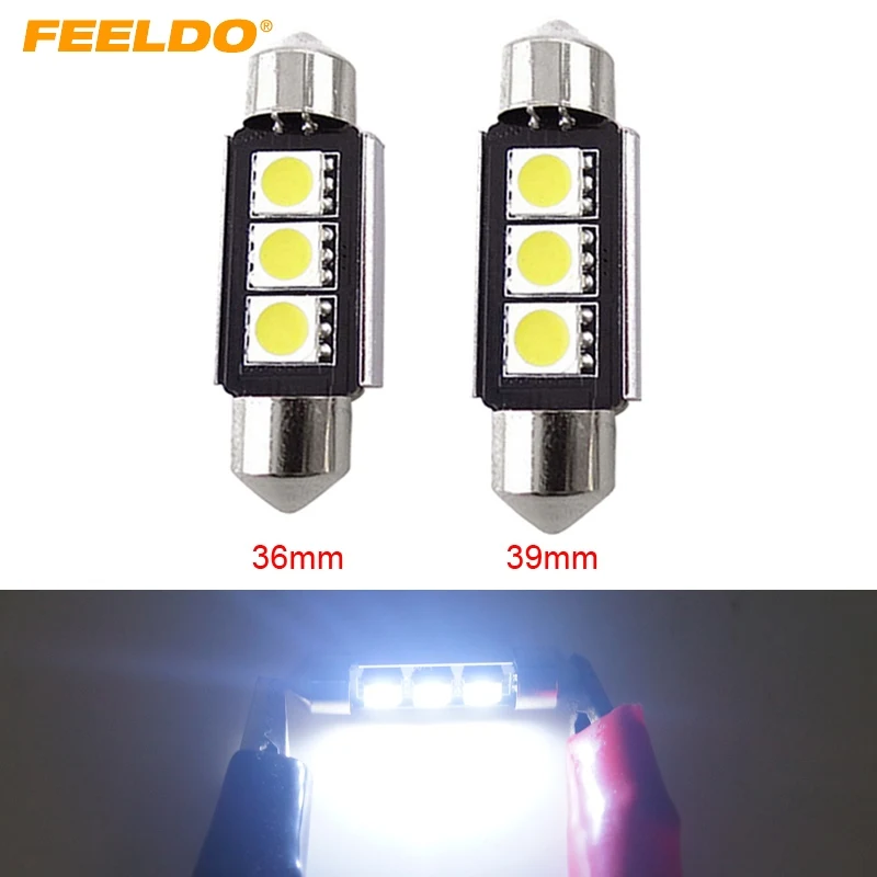 

FEELDO 1Pc White 36mm39mm Canbus 5050 Error-Free 3 LED 3SMD Festoon turn signals Light Bulbs #FD-2647
