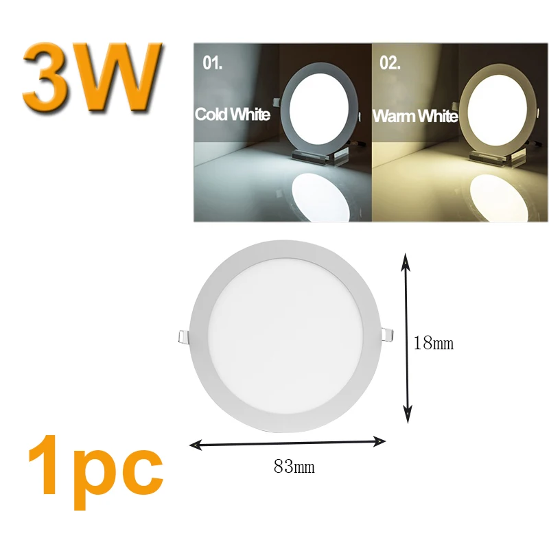 Точечный светодиодный светильник, встраиваемый круглый светодиодный потолочный светильник s 3 Вт 6 Вт 9 Вт 12 Вт 15 Вт 18 Вт 220 В, Светодиодный точечный светильник, точечный светильник для кухни - Испускаемый цвет: 3w