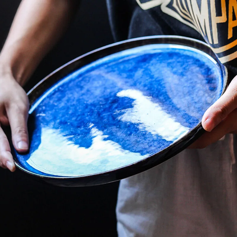 NIMITIME керамический синий круглый стейк блюдо плоская обеденная тарелка Бытовая Посуда