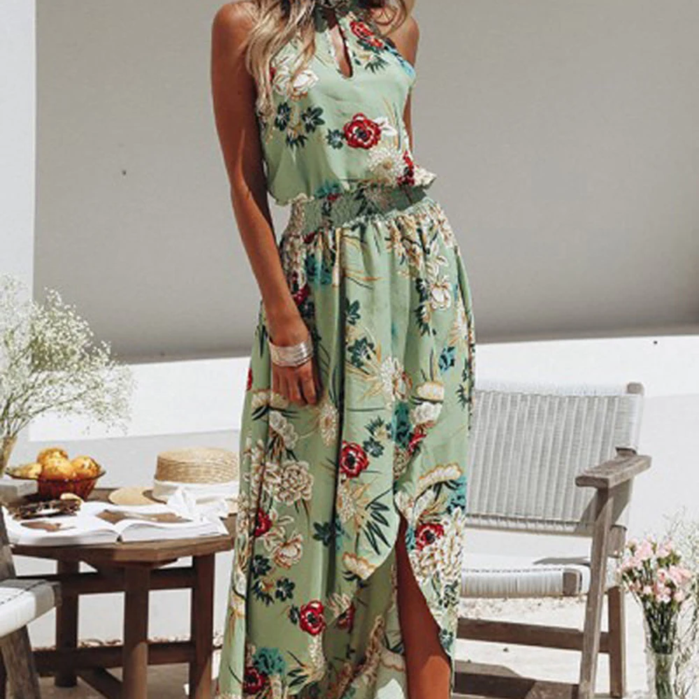 Boho женское цветочное длинное платье Летний Пляжный сарафан женские элегантные