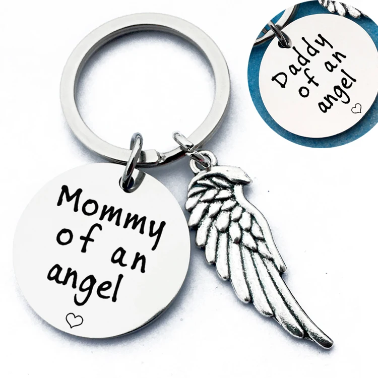 

Baby Memorial Gift Mommy/Daddy of an Angel Keychain stainless steel Infant Loss Keyring Miscarriage Jewelry