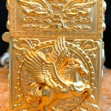 SLGZS смотреть видео покрытием 22 K золото+ латунь ручной работы резной рельеф 3D Золото лошадь беговые зажигалки