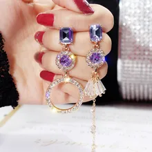 Классические Стразы, геометрические Женские Висячие серьги, длинные ассиметричные серьги, серьги для женщин, висячие серьги