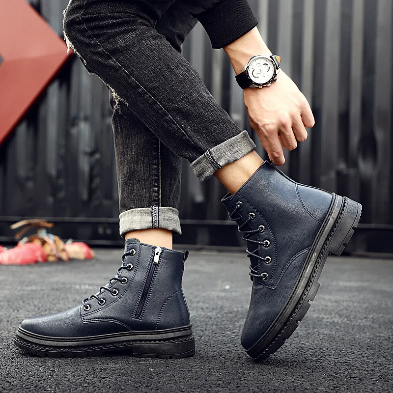 Chaussures Rond Martin Couture Lacets Air Printemps marron Bout Décontracté Plein De En Travail Rétro À Mode Moto Solide Homme Noir Autumm Pour Bottes Cheville bleu wRqPnFaHx6