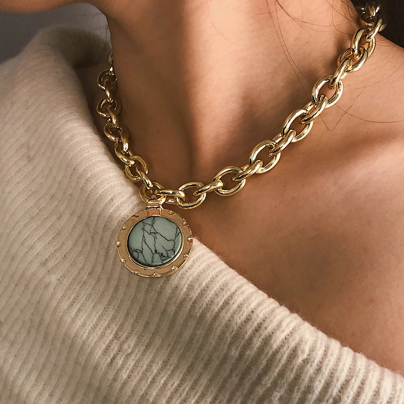 AE-CANFLY,, старинный зеленый камень, ожерелье с подвеской, массивное, золотое, цветное, металлическое, длинная цепочка, ожерелье для женщин, ювелирное изделие