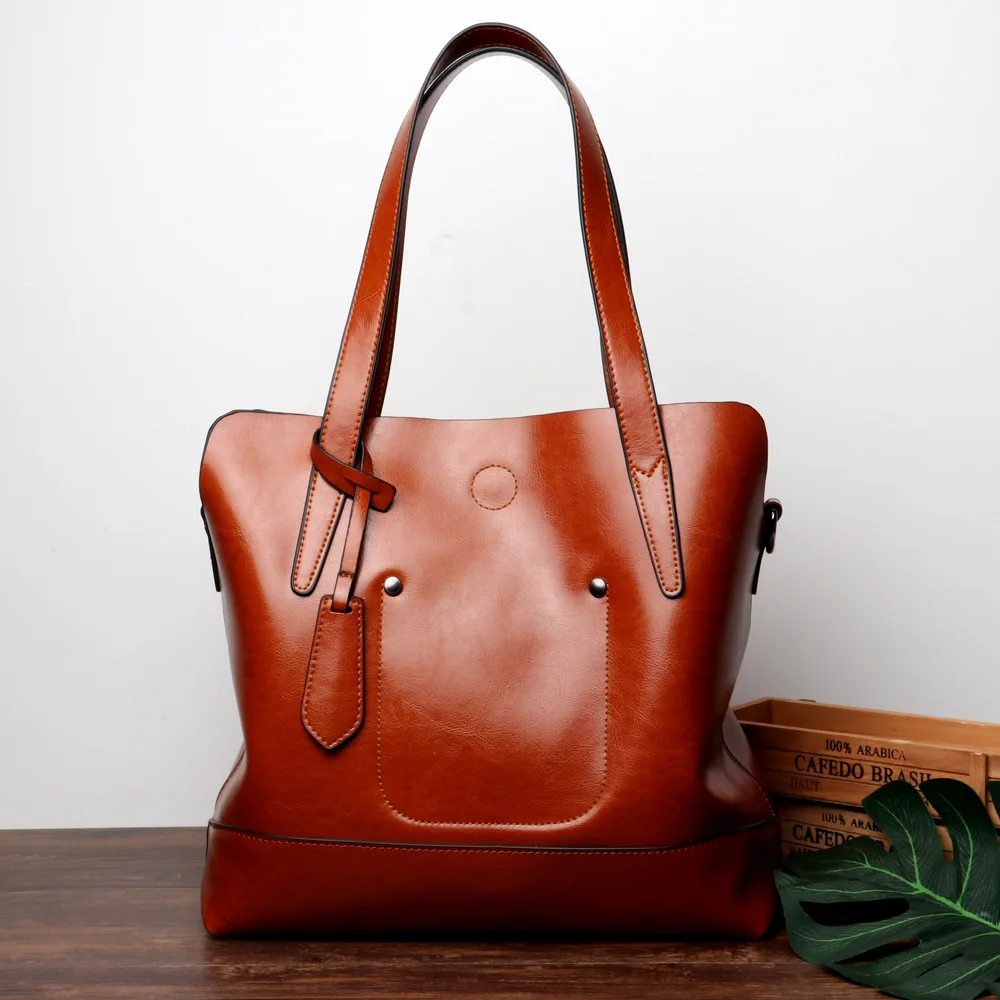 

Women bag Oil wax Women's Leather Handbags Luxury Lady Hand Bags With Purse Pocket Women messenger bag Big Tote Sac Bolsos Mujer