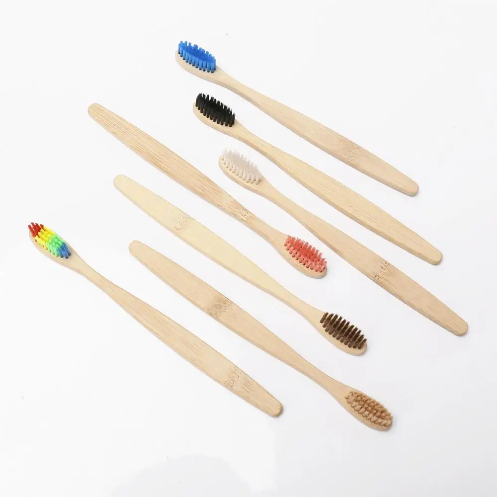 Green 1PC Natural Bamboo Handle Toothbrush Rainbow Colorful White Soft Brush Bamboo Toothbrush Environmental Oral Care 3