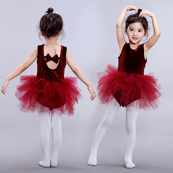 Вечерние бархатные балетные фатиновые платья для девочек детское платье принцессы для гимнастики, танцевальное платье-пачка Костюм Балерины лирическая танцевальная одежда - Цвет: wine red