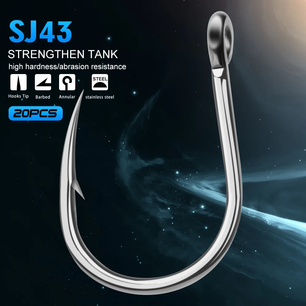 

20p Saltwater Fishing Hook SJ43 JIGGING HOOK 1/0#-13/0# Model Stainless Steel Fishhook Made in Taiwan