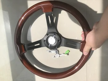 

universal 350mm /14inch chrome spoke Wood Phoebe steering wheel racing car steering wheel three racing Phoebe black color for V