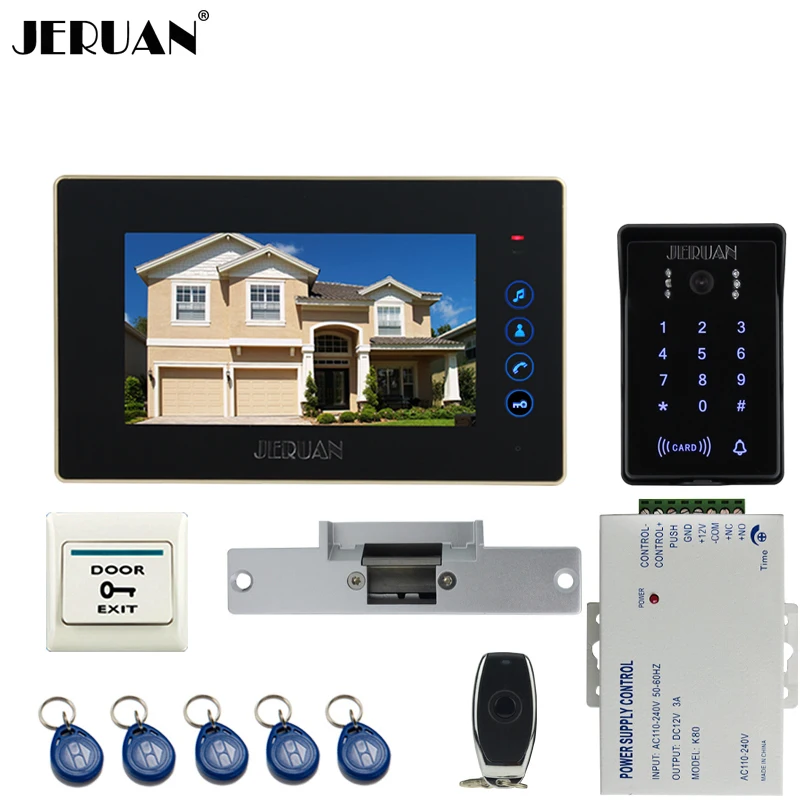 JERUAN проводной 7 ''сенсорный ключ видео домофон комплект водонепроницаемый сенсорный клавиша пароль, клавиатура камеры катод замок
