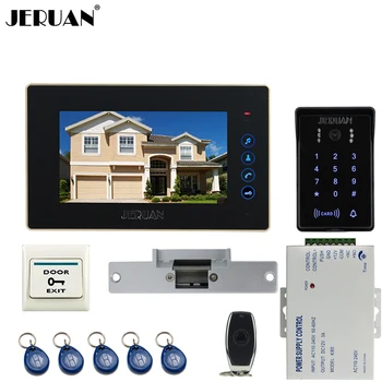 

JERUAN Wired 7`` Touch key video doorphone intercom system kit waterproof touch key password keypad camera Cathode lock