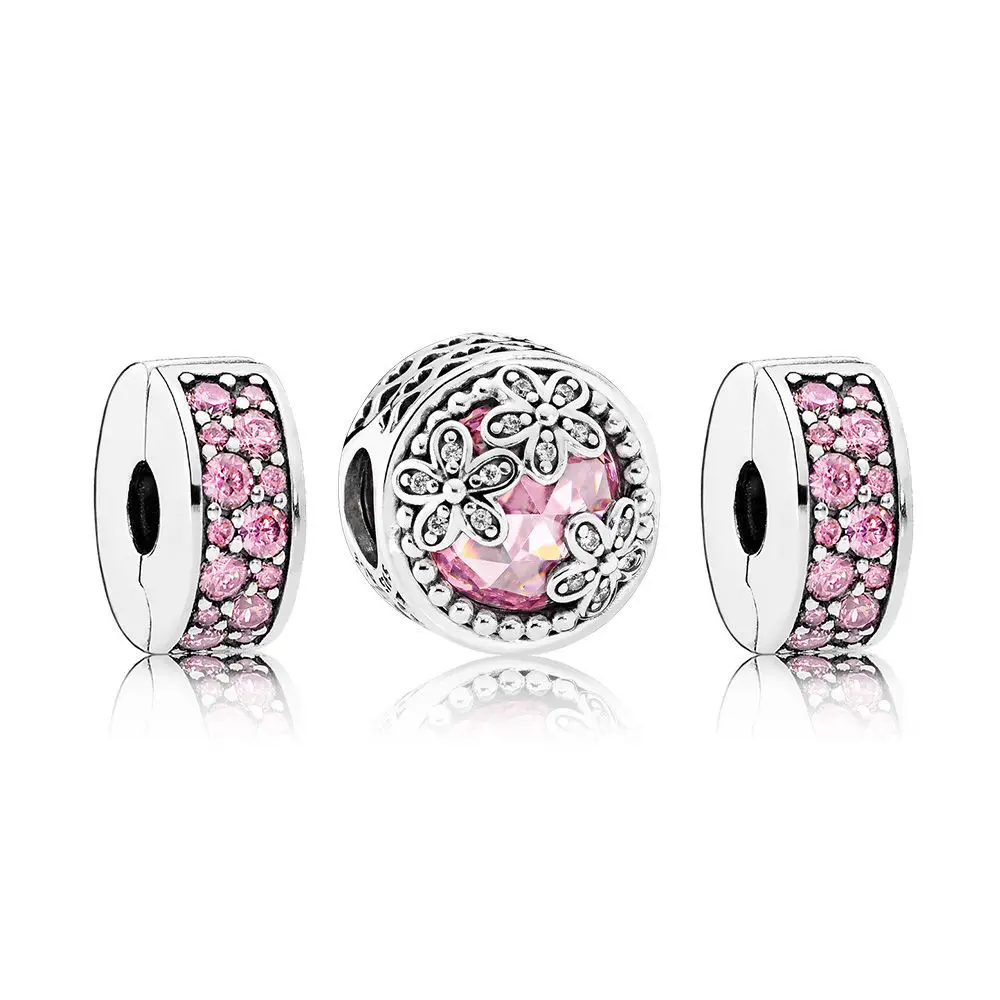 

Fanier 100% 925 Sterling Silver Pretty In Pink Bead Charm Set Fits Jewelry Bracelets Set Free Freight