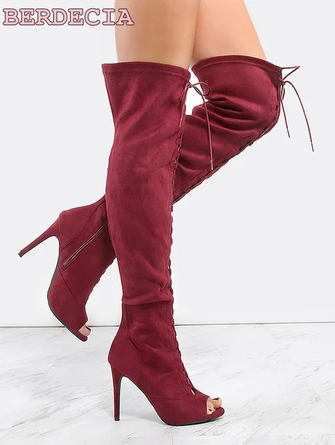 red suede stiletto boots