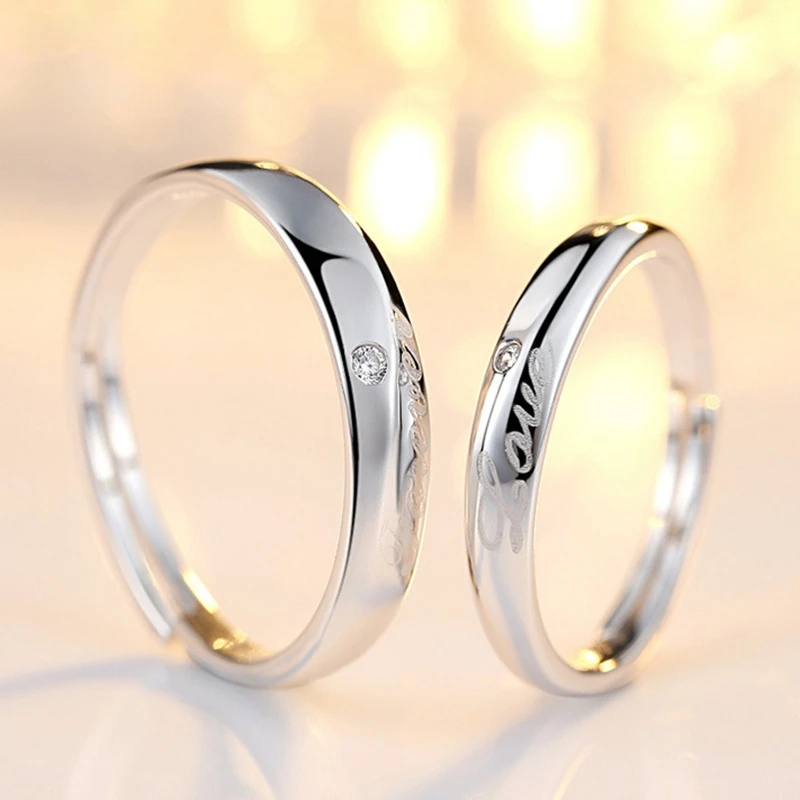 DOYUBO Romanti 925 Sterling Silver Lovers Rings Engraving Love you Forever Adjustable Size Luxury Silver Couples Rings VB227