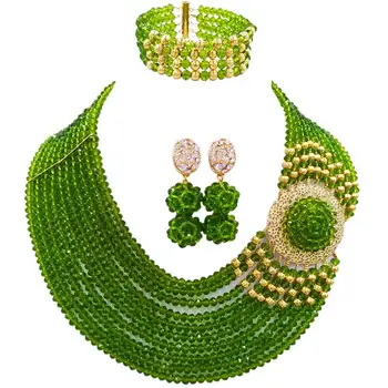 

Fashion Olive Green Party and Festival Evening Women Crystal Beads Necklace Sets 10C-DPH-17