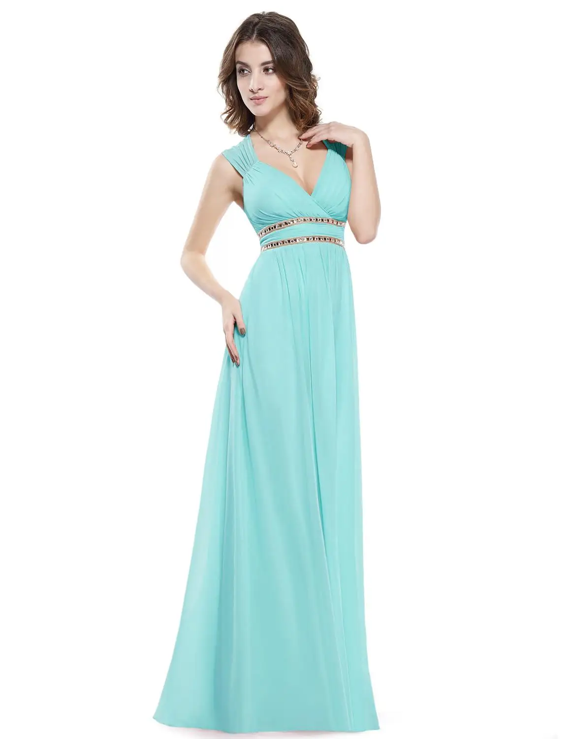 Ever-Pretty вечерние платья EP08697 женские красивые элегантные А-образные сексуальные белые с v-образным вырезом Длинные платья для выпускного вечера платья для вечеринок - Цвет: Aqua
