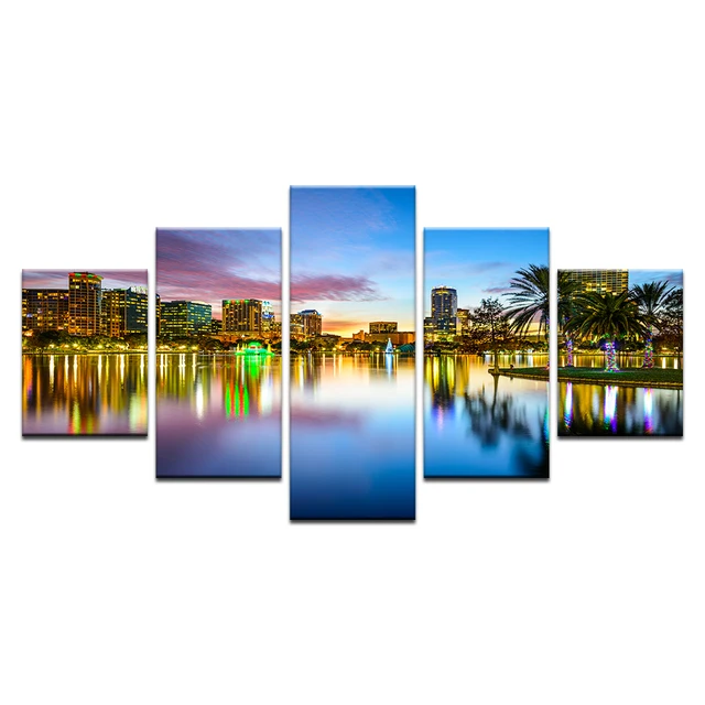 5 Panel Orlando City Skyline Canvas Print Florida Usa Wall Art 5 Panel Orlando City Skyline Canvas Print Florida Usa Wall Art Painting Set Room Decor