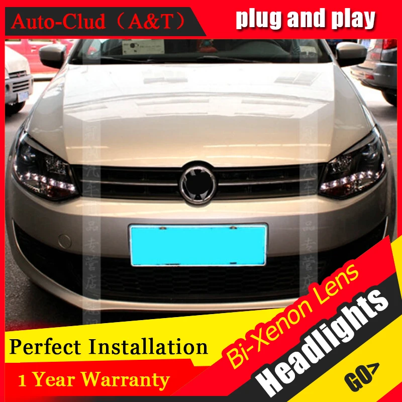 Auto Clud 2011 2012 For vw polo headlights Angel Eyes LED DRL bi xenon lens For