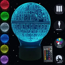 3D креативный светильник со звездой смерти, лампада, USB светодиодный светильник, 7 цветов, лампа для спальни, Декор, ночной Светильник для детей, Рождественский подарок