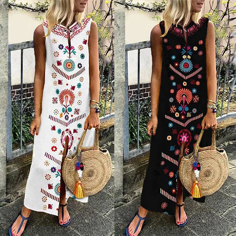 

New Arrival Women Sleeveless Bohemia Long Maxi Dress Summer Beach Party Sundress Plus