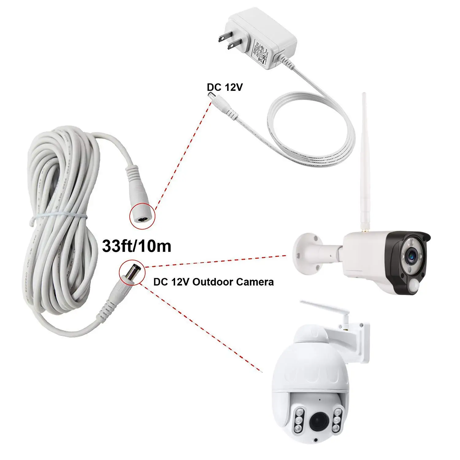 Uvusee cctv 10 м(30ft) 2,1x5,5 мм Dc 12 В удлинитель питания для Cctv камеры безопасности s аудио камера Ip камера Dvr автономный