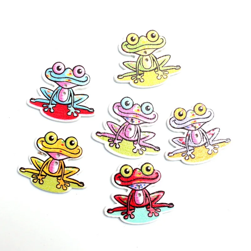 50pcs Mixed 30mm Frogs Wooden Buttons For Clothes Needlework Scrapbooking Crafts Diy Sewing