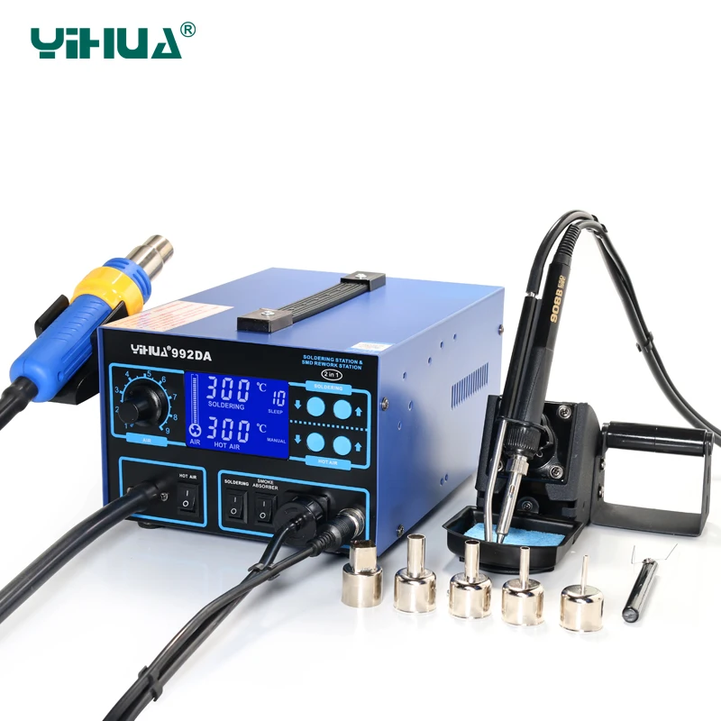 

YIHUA-992DA SMD Smoke Absob Air Heat Gun Soldering Station For Soldering And Desoldering